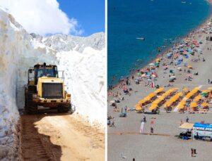 Antalya’da iki ayrı mevsim: Yaylada karla mücadele, sahillerde deniz keyfi