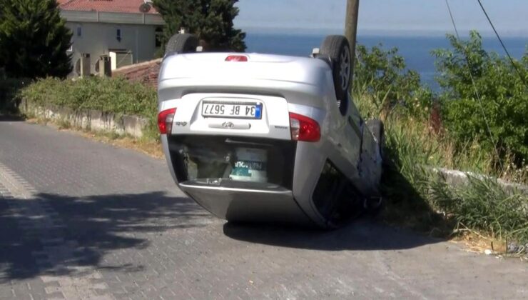Büyükçekmece’de araç takla attı