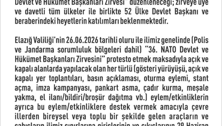 Elazığ’da 14 günlük eylem yasağı