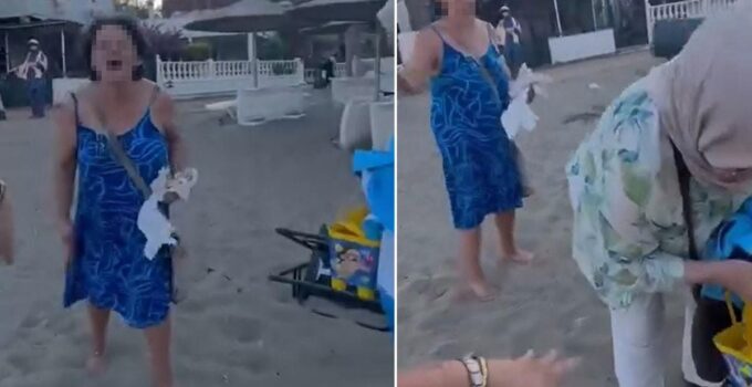 Plajda başörtülü anne ile kızına sözlü saldırıda bulunan kadın gözaltına alındı