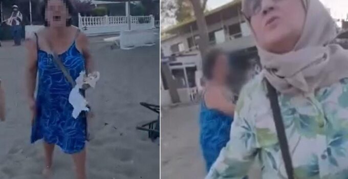 Plajda oturan başörtülü anne ile kızına saldıran kadın asıl şimdi yandı