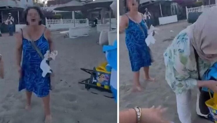 Seferihisar’da türbanlı anne ve kıza plajı dar eden kadın tutuklandı