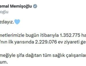 Bakan Memişoğlu: Evde sağlık hizmeti 1 milyon 352 bin hastaya ulaştı