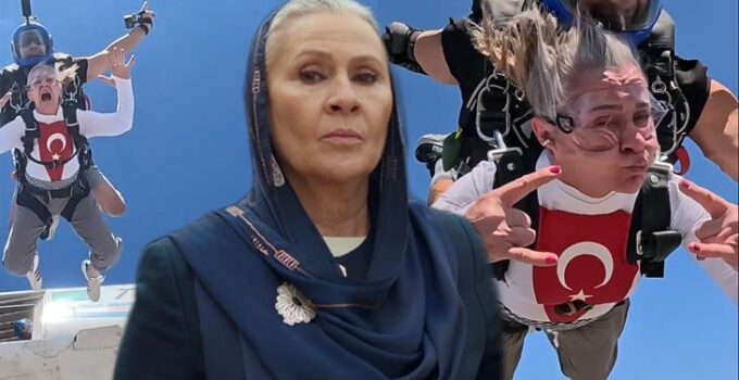 Uzak Şehir’in Sadakat’i adrenalinin doruklarına çıktı! 60 yaşındaki Gonca Cilasun paraşütle atladı