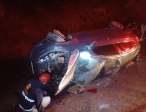 Yeniçağ’da Takla Atan Otomobil Sürücüsü Yaralandı