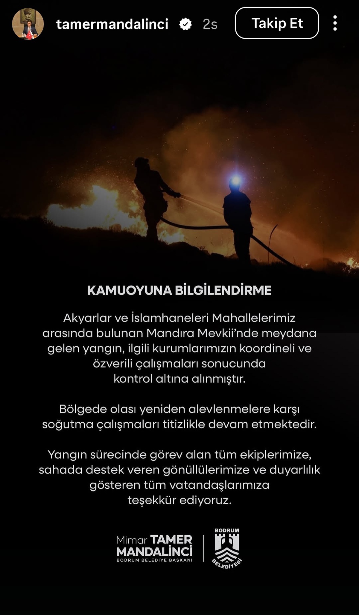 Bodrum Mandıra Mevkii’nde çıkan maki yangını kontrol altına alındı, soğutma sürüyor