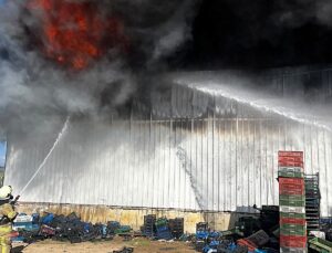 Bursa Yenişehir’de soğuk hava deposunda çıkan yangına itfaiye müdahale ediyor