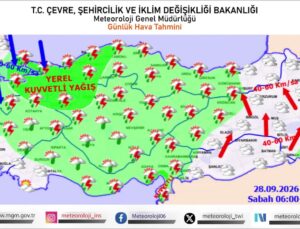 Meteoroloji Genel Müdürlüğü kuvvetli yağış ve 40-60 km rüzgar için uyardı