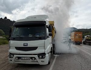 Ordu’da seyir halindeki kamyonda çıkan yangın söndürüldü