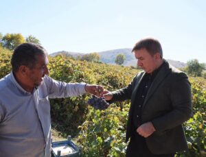 Erzincan Valisi Aydoğdu, Pişkidağ’da üzüm hasadı yapan üreticiyi ziyaret etti