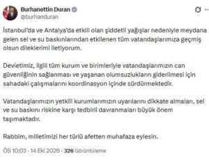 İletişim Başkanı Duran, İstanbul ve Antalya’daki sel mağdurlarına geçmiş olsun diledi