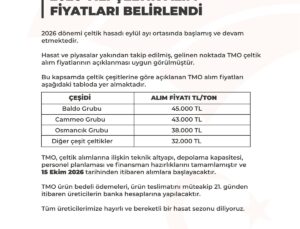 TMO 2026 çeltik alım fiyatlarını açıkladı, baldo çeltiğinin tonu 45 bin TL oldu